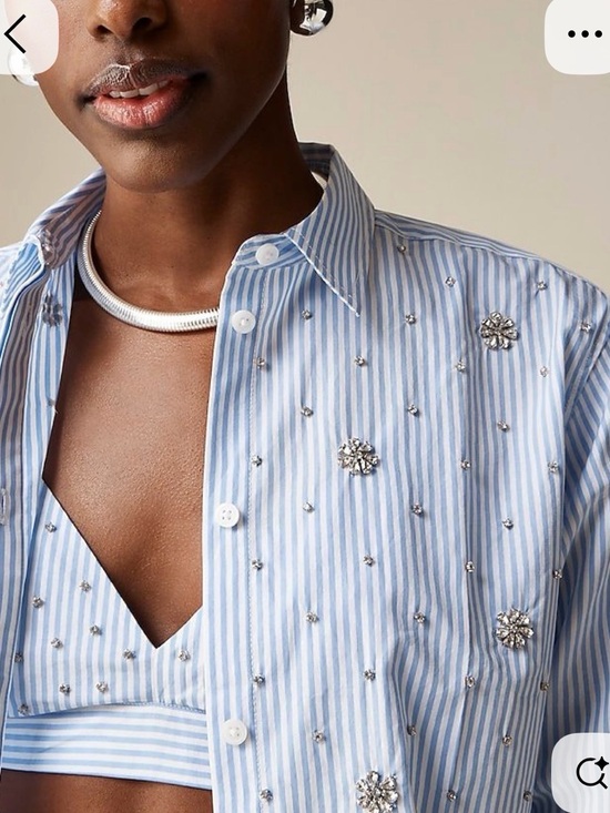 J. Crew Tops - J. Crew Light Blue Striped Crystal-Embellished Button-Down Shirt